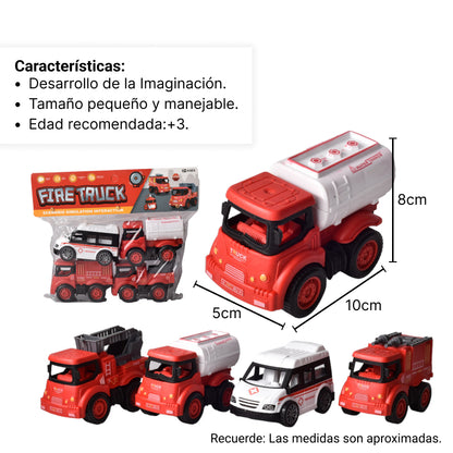 JUGUETE SET POR 4 UNIDADES CARRO DE BOMBEROS PLASTICOS