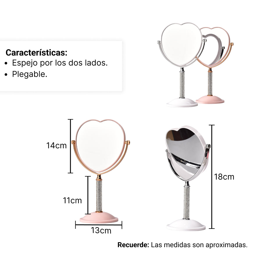 espejo tocador corazon con base dim:15x29