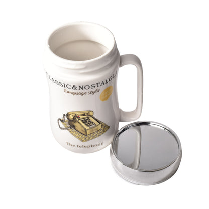 MUG POCILLO CERAMICA DIFERENTES DISEÑOS CON TAPA DE 400ML
