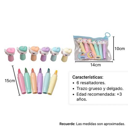 RESALTADOR X 6 UNIDADES FORMA UNICORNIO