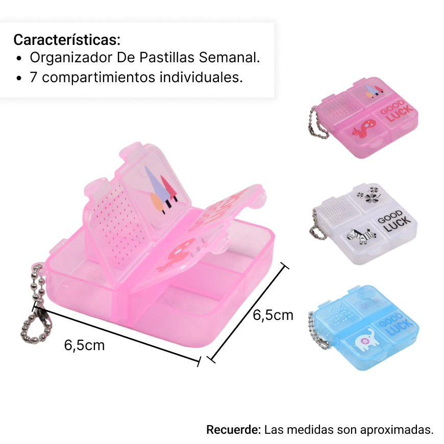 organizador pastillas cuadrado dim:6*6*1,5