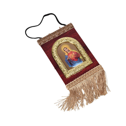 ADORNO DORADO CON IMAGEN CATOLICA PLASTICA DIM:20X10
