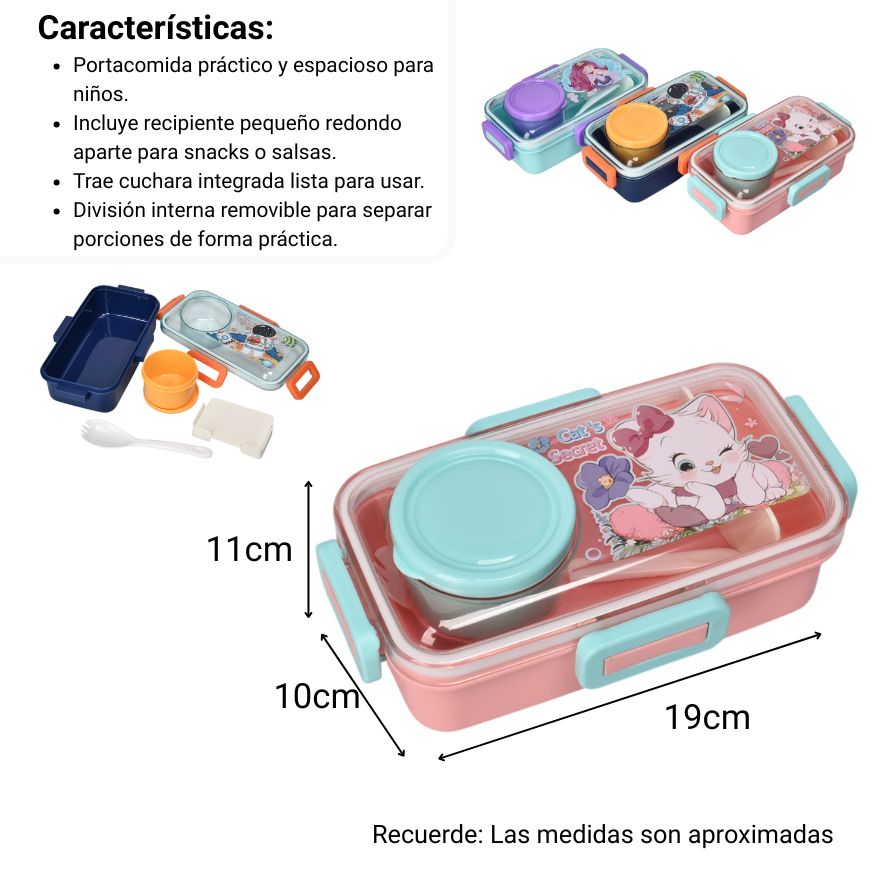 portacomida plastico niño niña 500ml dim:17x9x5
