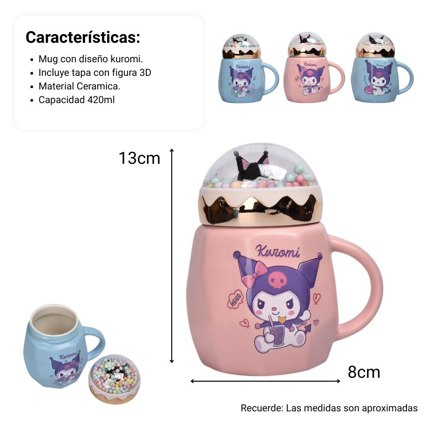 mug pocillo con tapa ceramica personaje 420ml dim:8x13