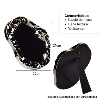 ESPEJO VIDRIO PLASTICO PLATEADO DISEÑO ELEGANTE DIM:21X22X2