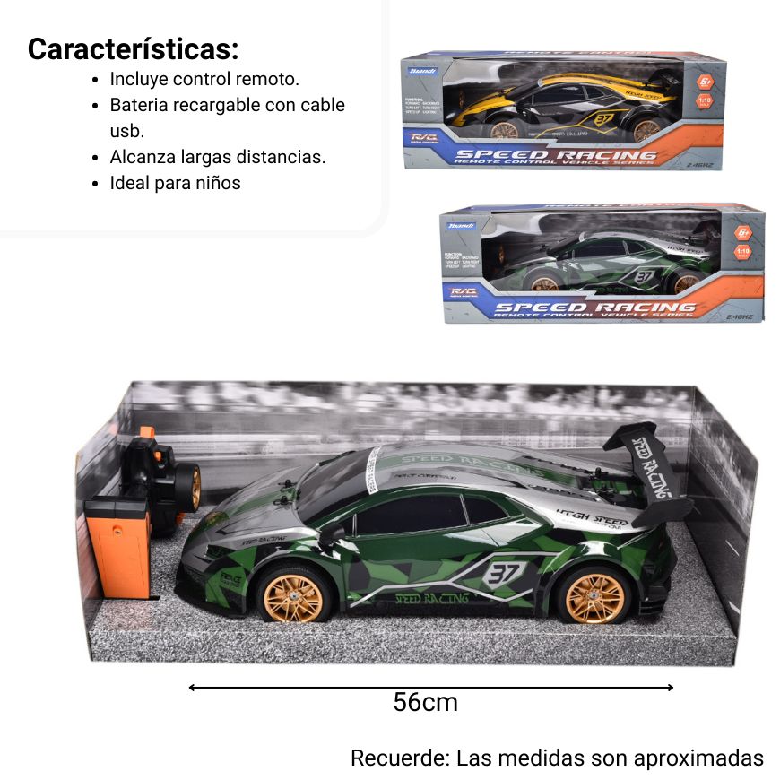juguete carro deportivo con control remoto dim:56x24x19