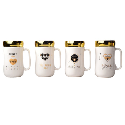 MUG POCILLO CERAMICA DISEÑO CORAZONES CON TAPA 400ML