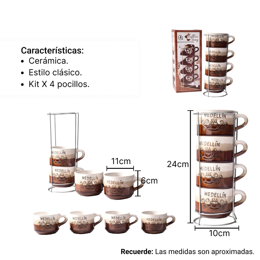 set 4pcs pocillos con base ceramica grande