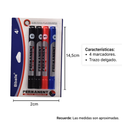 SET MARCADOR PERMANENTE X 4 UNIDADES