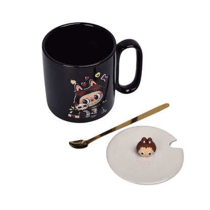 MUG POCILLO CERAMICA PERSONAJE CON TAPA DE 420ML
