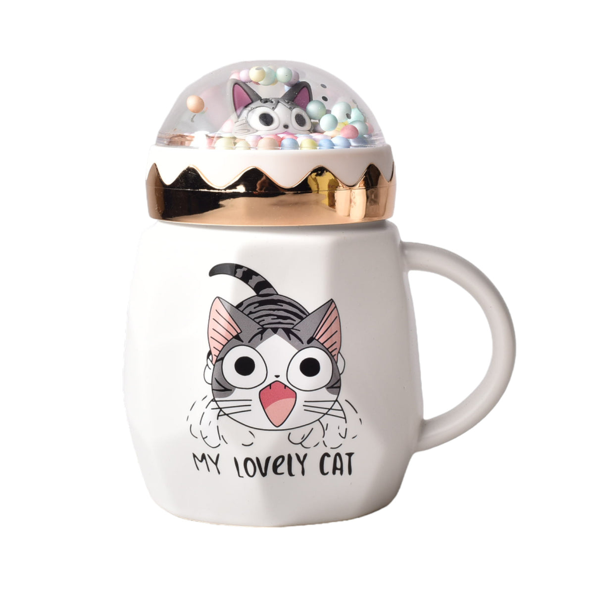 mug pocillo ceramica diseño de gato con tapa de 400ml 9x9x14