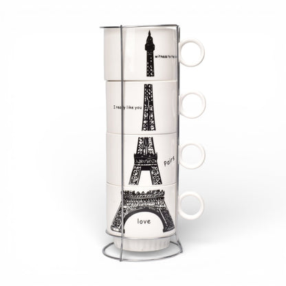 POCILLO SET 4PCS CERAMICA CON BASE 250ML DIM:8X8X7