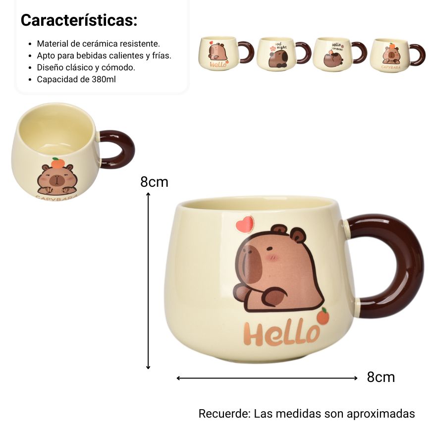 mug pocillo ceramica diseño capybara 380ml dim:8x8x8