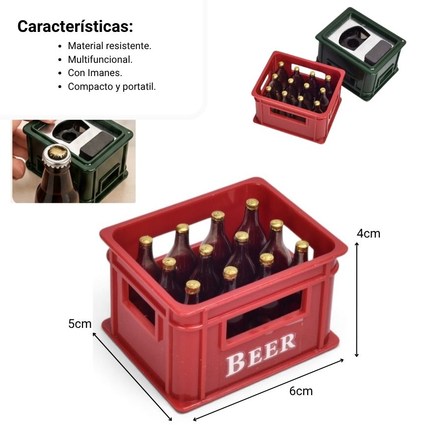 destapador plastico con iman forma canasta de cerveza dim: 6cm