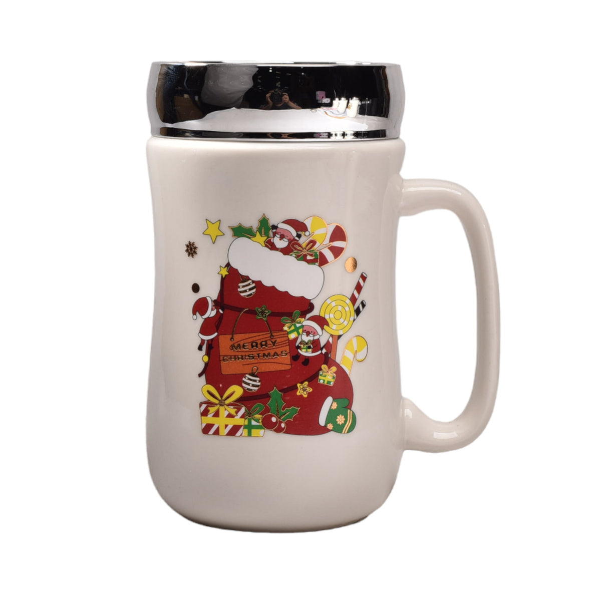 mug pocillo con tapa cermica de navidad