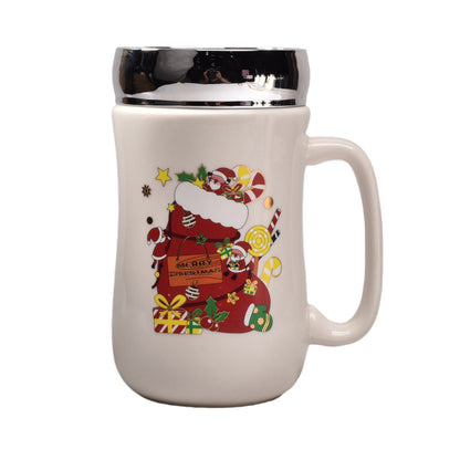 MUG POCILLO CON TAPA CERMICA DE NAVIDAD