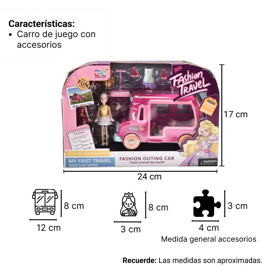 carro de juego camper con accesorios dim:23x16x8