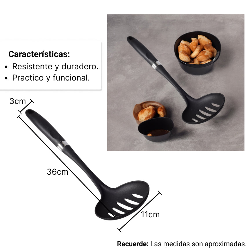 cuchara para pasta silicona plastico utensilios cocina negro