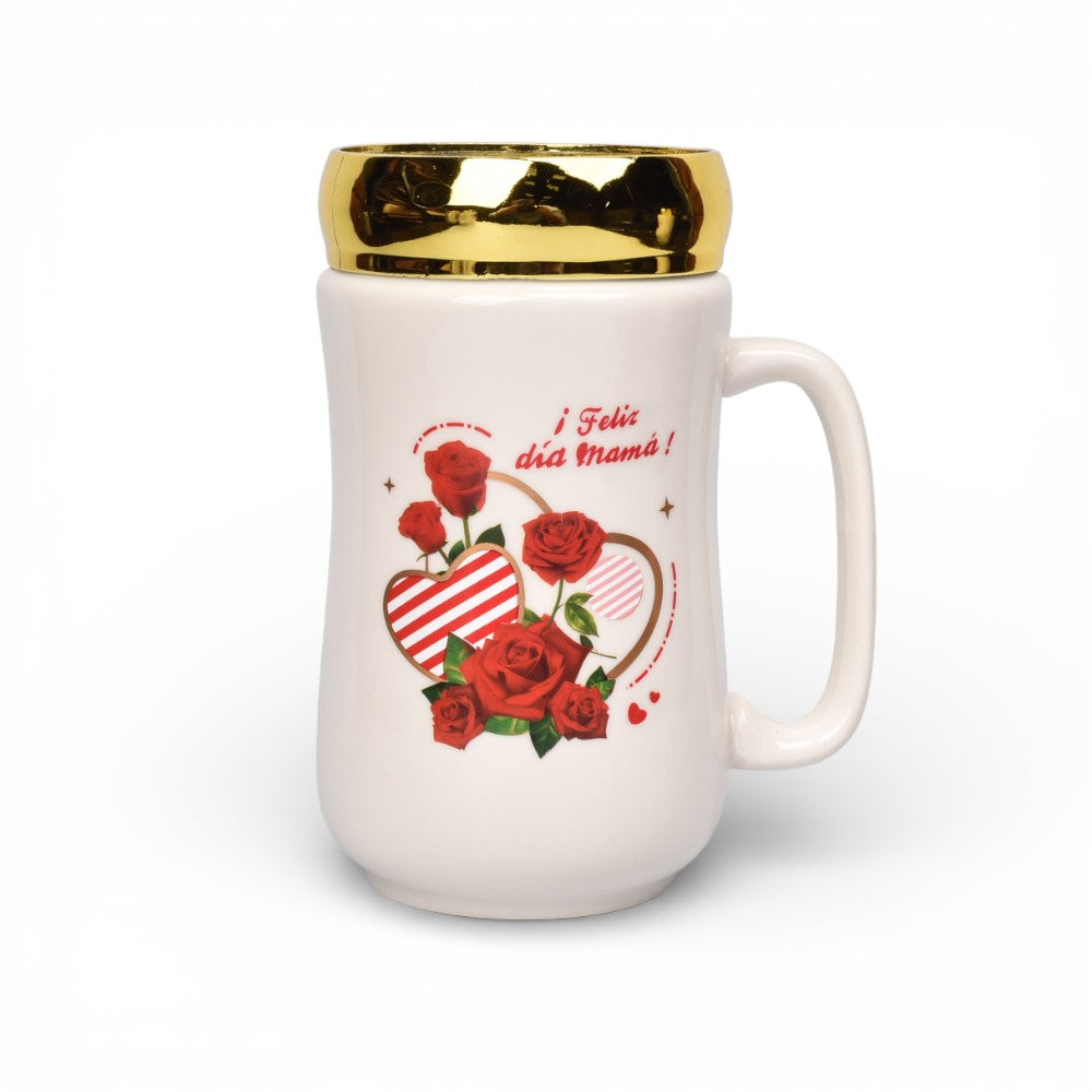 mug pocillo ceramica tapa espejo 420ml dim:6x6x13
