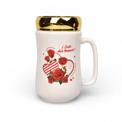 MUG POCILLO CERAMICA TAPA ESPEJO 420ML DIM:6X6X13