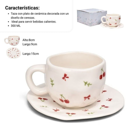 POCILLO SET CON PLATO 300ML CERAMICA