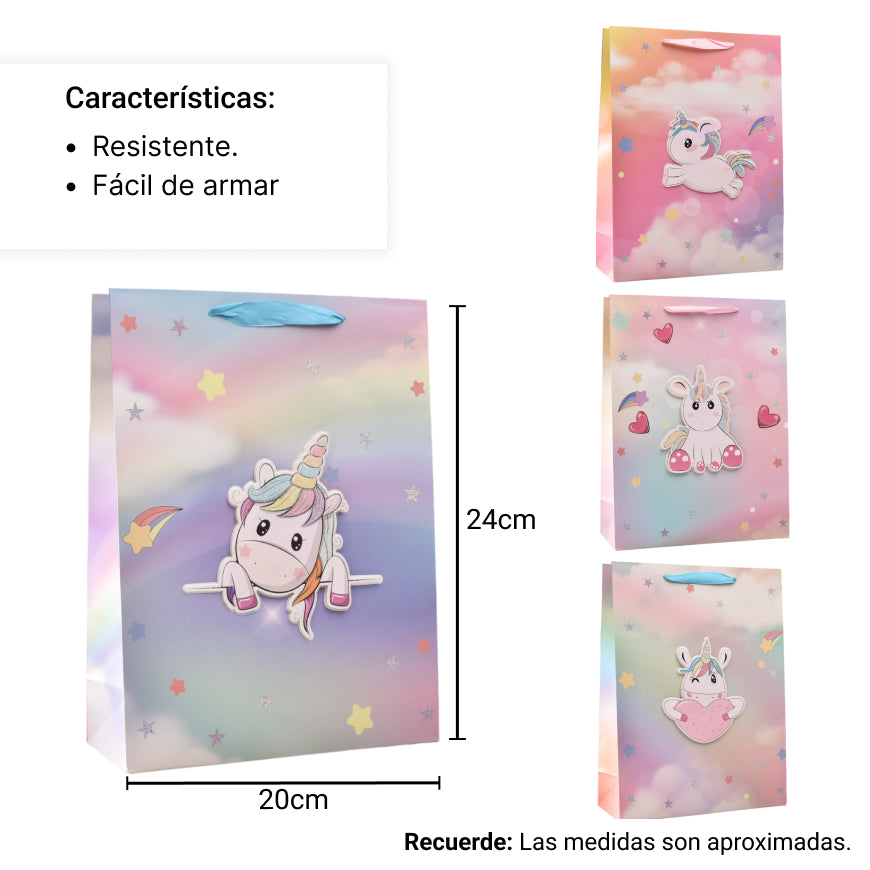 bolsa regalo en papel unicornios tamaño pequeño