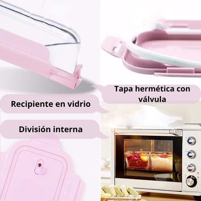 PORTACOMIDA DE  VIDRIO 700ML CON DIVISION
