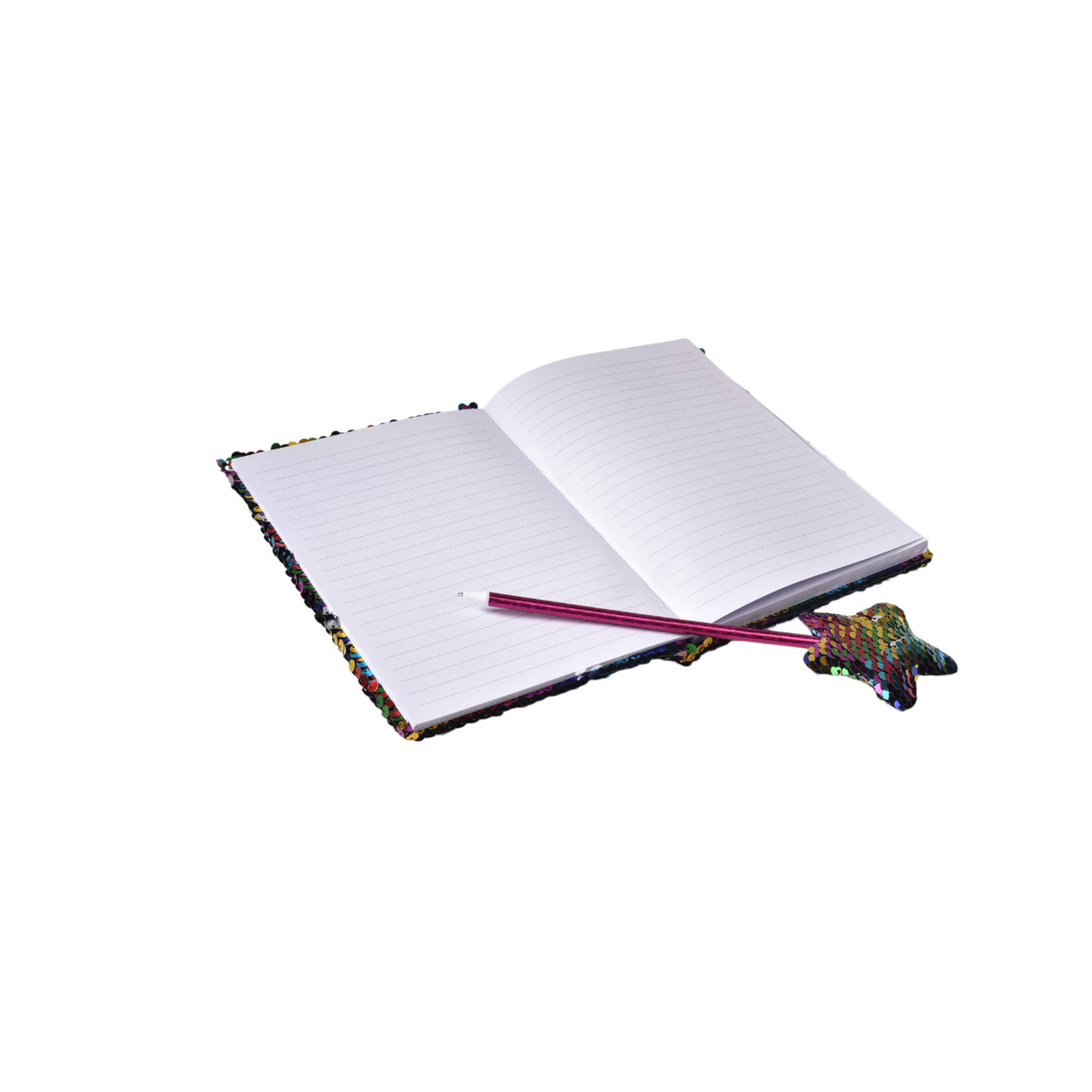 agenda diario con esfero lentejuelas dim: 14x21