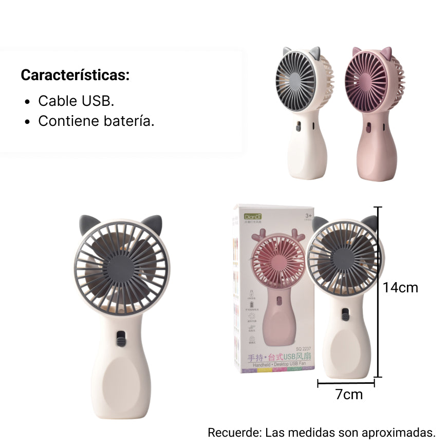 ventilador recargable usb dim-6x14x4