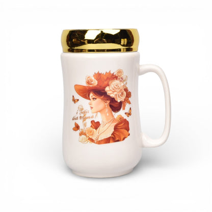 MUG POCILLO CERAMICA TAPA ESPEJO 420ML DIM:6X6X13
