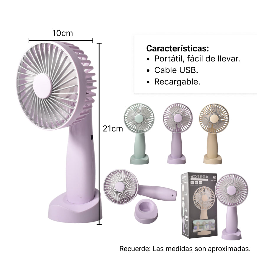 ventilador recargable plastico con cable usb