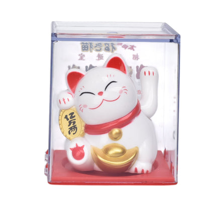 GATO DE LA SUERTE SOLAR PLASTICO COLOR DORADO BLANCO DIM:5X6X5
