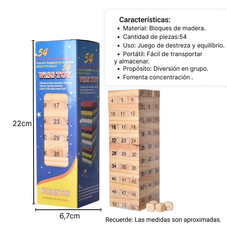 juguete de mesa jenga madera dim:6x6x22cm