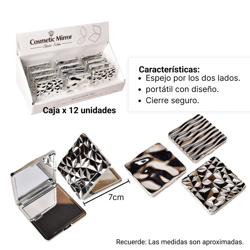 espejo vidrio sintetico plastico cuadrado cartera varios dis
