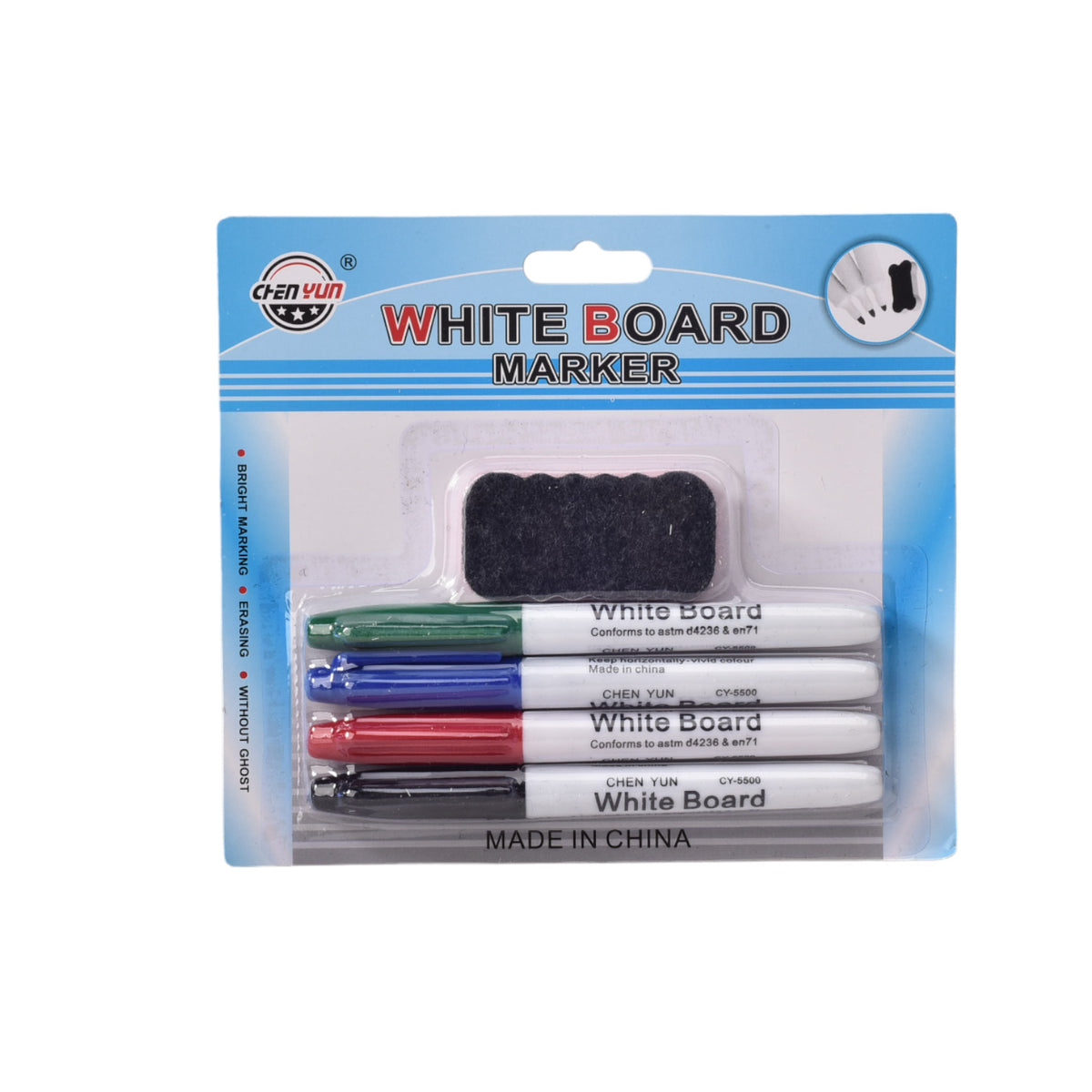 set marcadores borrables x 4  mas borrador