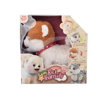 JUGUETE CON MOVIMIENTO Y SONIDO PERRO CAFE CON BLANCO PELUCHE DIM:25X12X26