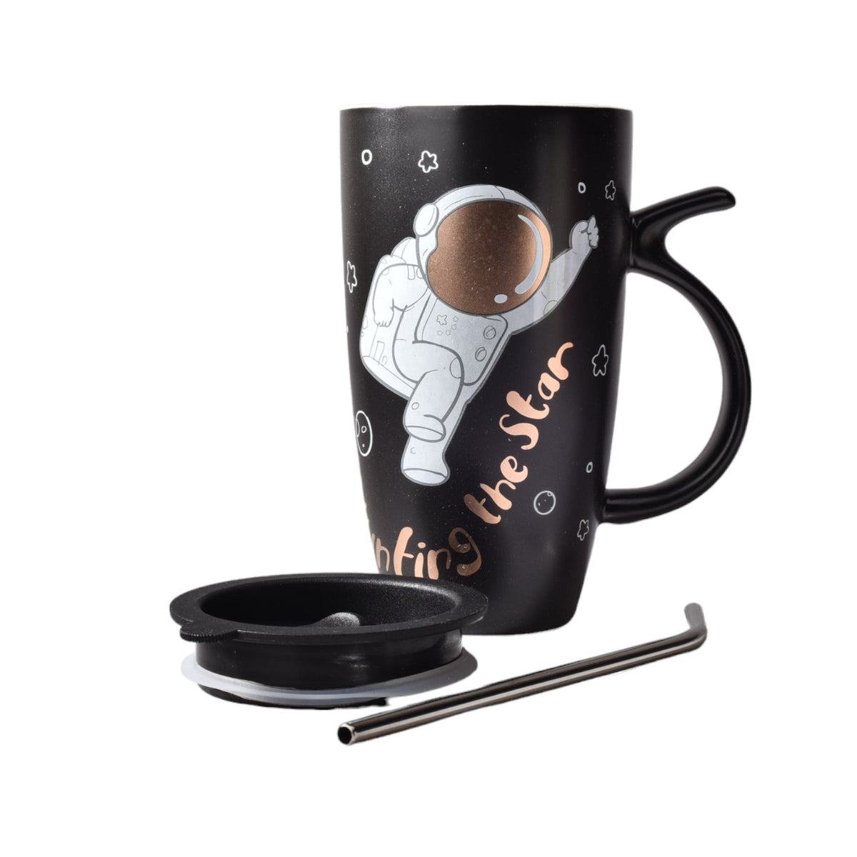 mug grande pocillo ceramica astronauta con pitillo