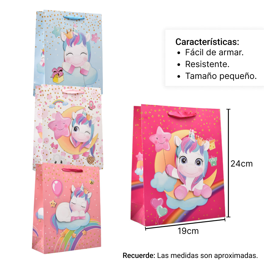 bolsa regalo en papel unicornio tamaño pequeño
