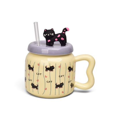 MUG POCILLO CERAMICA CON TAPA Y PITILLO 400ML