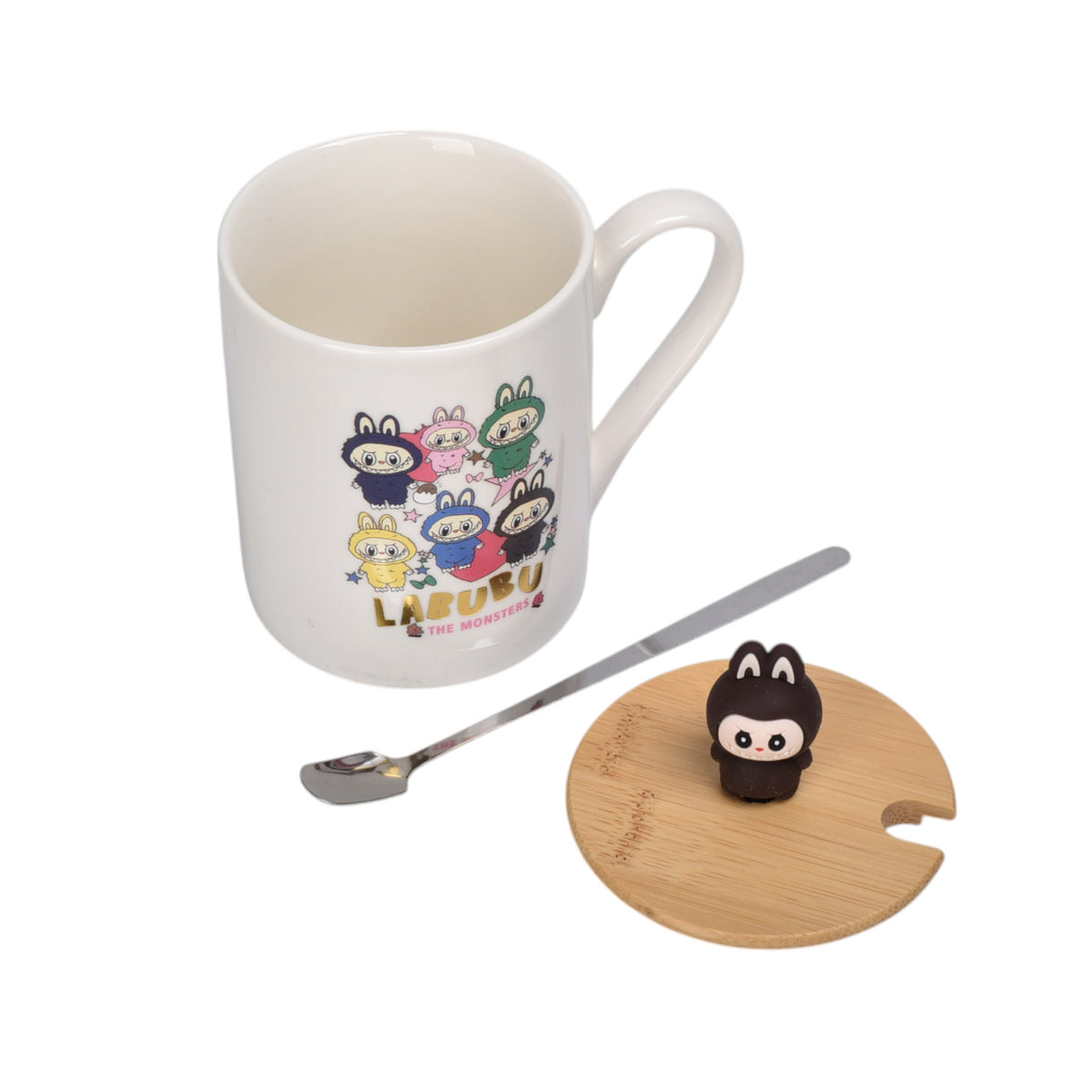 mug pocillo ceramica con tapa de madera personaje 350ml dim:8x8x9