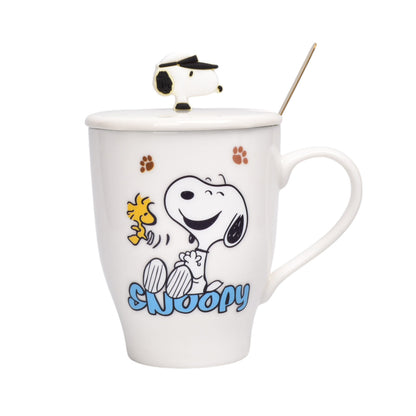 MUG POCILLO CERAMICA PERSONAJE CON TAPA Y CUCHARA 350ML DIM:9X8