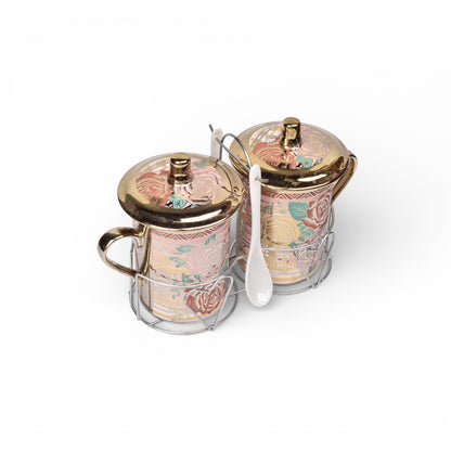 SET POCILLOS 2PCS CON CUCHARA Y BASE 220ML DIM:7X7X12