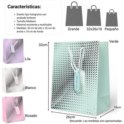 BOLSA DE REGALO VARIOS COLORES DE PAPEL DIM:26X32X10