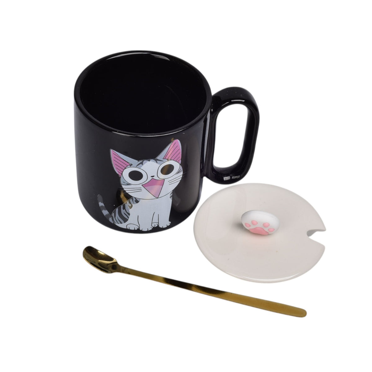 mug pocillo ceramica diseños gatos con cuchara 420ml dim:9x8
