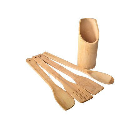 SET CUBIERTOS POR 4 UNIDADES BAMBOO CON BASE PARA COCINA