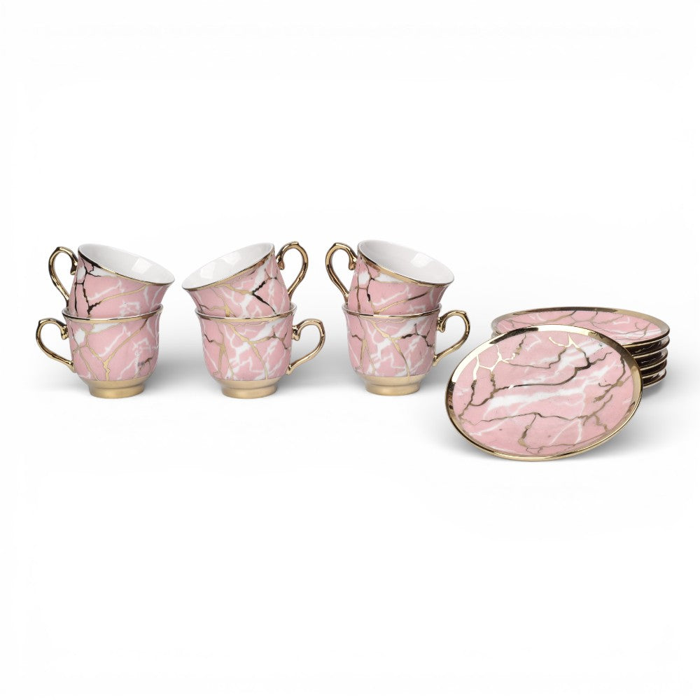 set 6pcs pocillo cermica con plato verde rosado 90ml dim:6x6x5