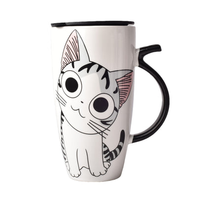 MUG POCILLO CERAMICA DISEÑOS GATOS CON TAPA DE 550ML