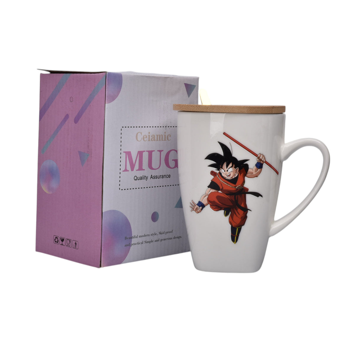 mug pocillo ceramica personaje con tapa de madera 380ml