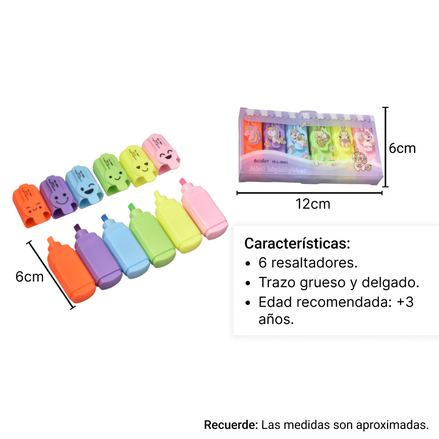 resaltador x 6 unidades unicornio