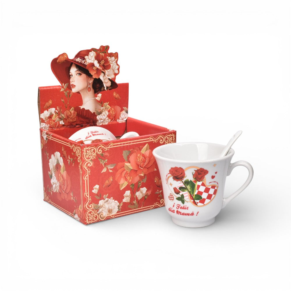 pocillo set ceramica  con cuchara 250ml dim:8x9x9